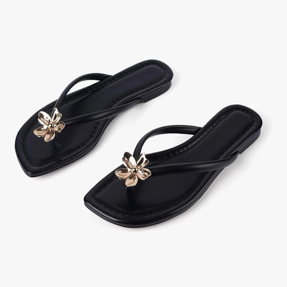 Gothictor Women's Flip Flops Floral Flat Square Toe Sandals Size 7 NIB